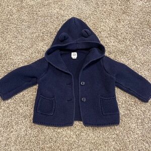 GAP Baby Navy Hooded Knit Cardigan with Ear Detail